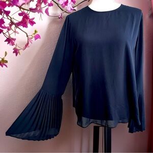 Catherine Malandrino blue woman’s blouse, buttons on the back, “fan” sleeves, M